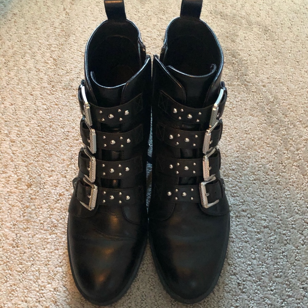 Women’s black ankle buckle boots
